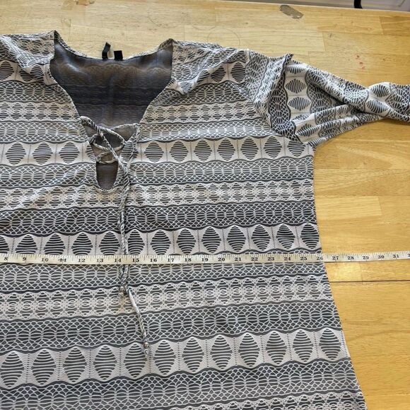 Portocruz Tunic Cover Up Swim Womens Size 2X Gray White Lace Up Semi Sheer - Picture 9 of 14